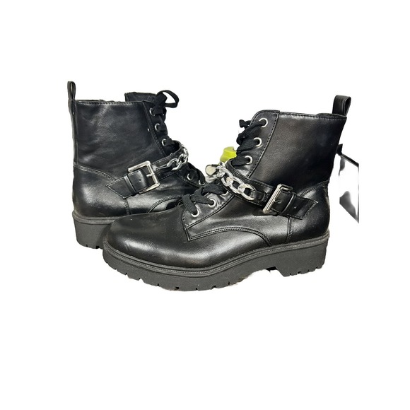 Report Shoes - REPORT "Chainey" Black Combat Boots Rugged Lug Sole Chain Link Heel Shoes SZ 8.5